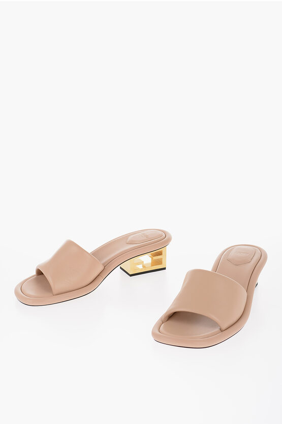 Shop Fendi Leather Slides With Statement Heel 5 Cm