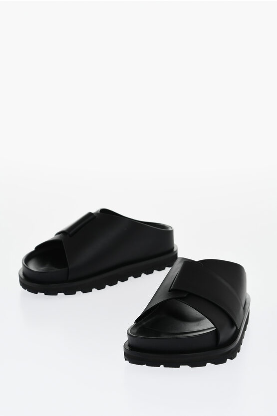 Jil Sander Leather Slides With Strap Closure