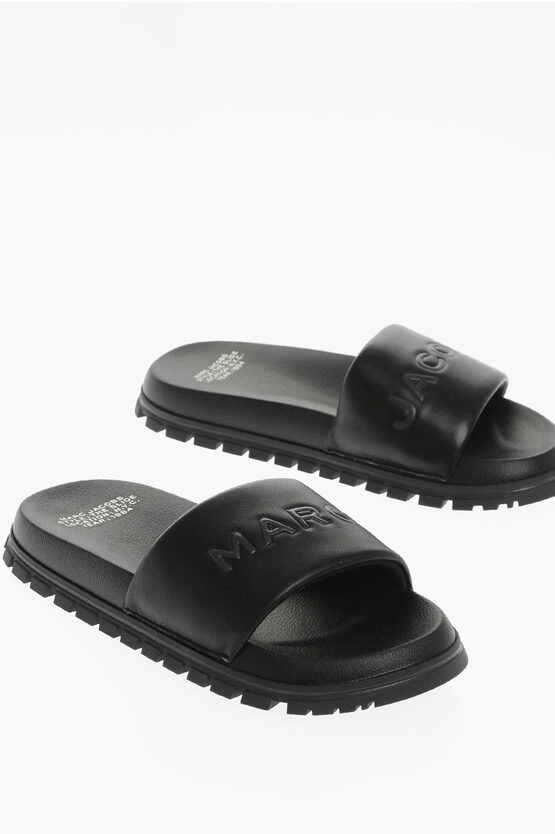 Marc Jacobs Leather Slides With Tone On Tone Logo