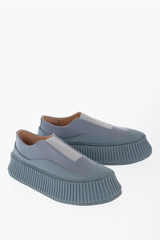 Jil Sander Leather Slip-on Sneakers With Platform Sole In Blue
