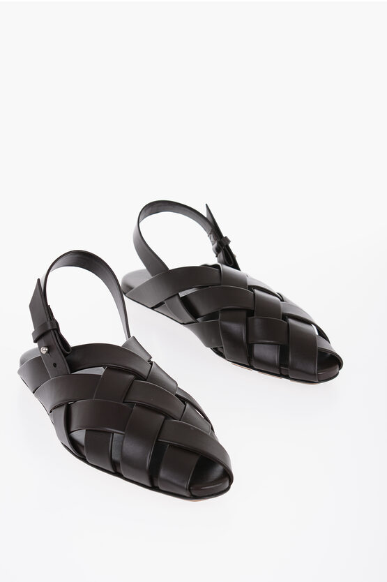 Shop Bottega Veneta Leather Slipper Alfie Slingback Sandals With Woven Motif