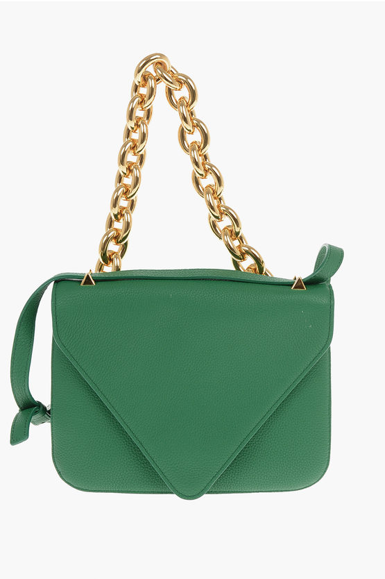 Bottega Veneta Leather Small Mount Messenger Bag With Golden Chain And Remo In Green