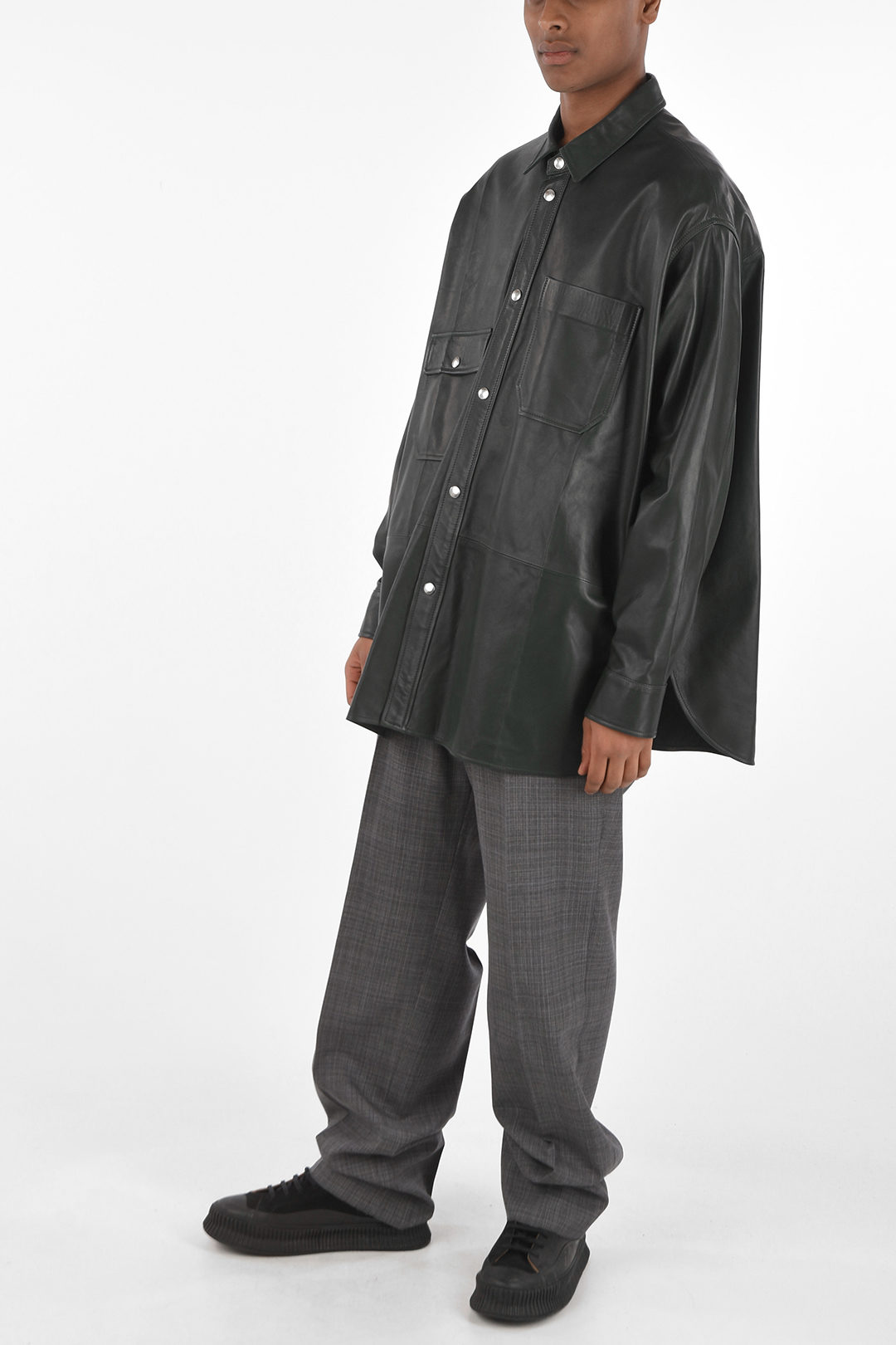 OAMC leather snap buttons oversized shirt men - Glamood Outlet