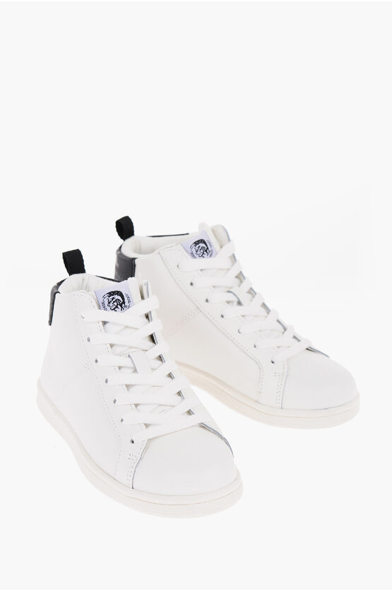 Diesel Leather Sneakers With Contrasting Detail In White