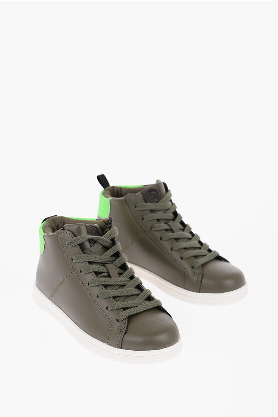 Diesel Leather Trainers With Contrasting Detail In Grey