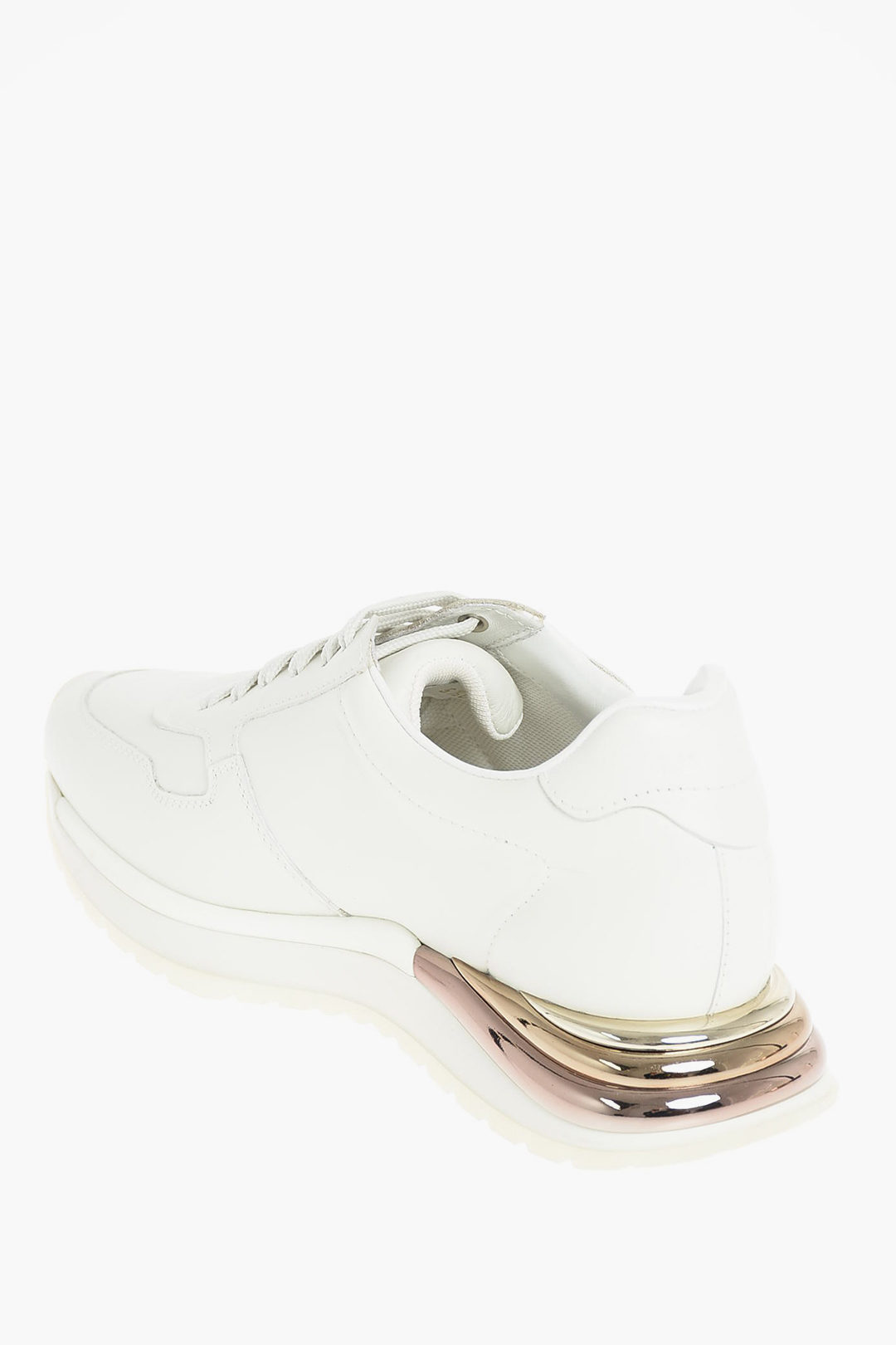 Salvatore Ferragamo Leather Sneakers with Rounded Sole and Metallic ...