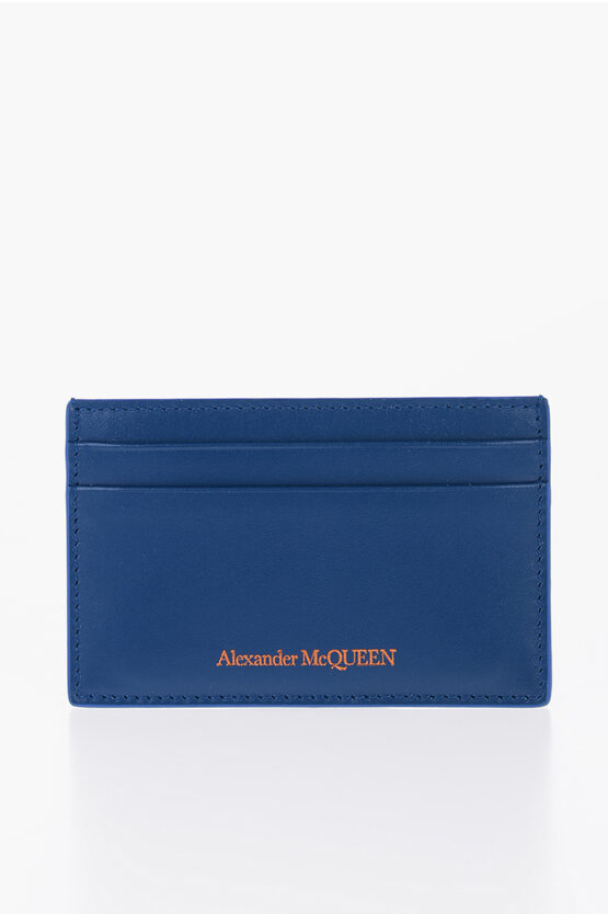 Alexander Mcqueen Leather Solid Colour Card Holder In Blue