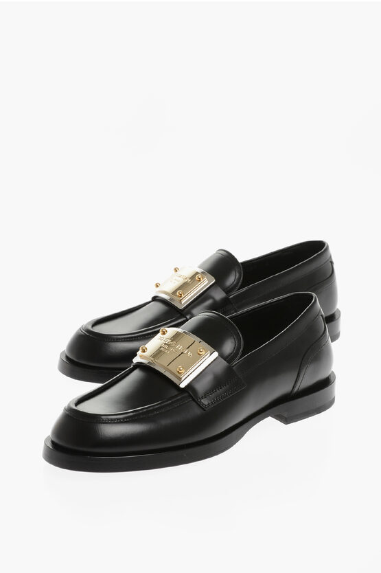 DOLCE & GABBANA LEATHER SPORT CLASSIC LOAFERS WITH LOGOED PLAQUE