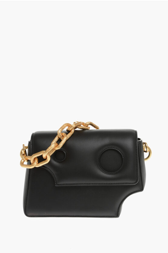Off-white Leather Square Shoulder Bag With Cut-out Details In Black