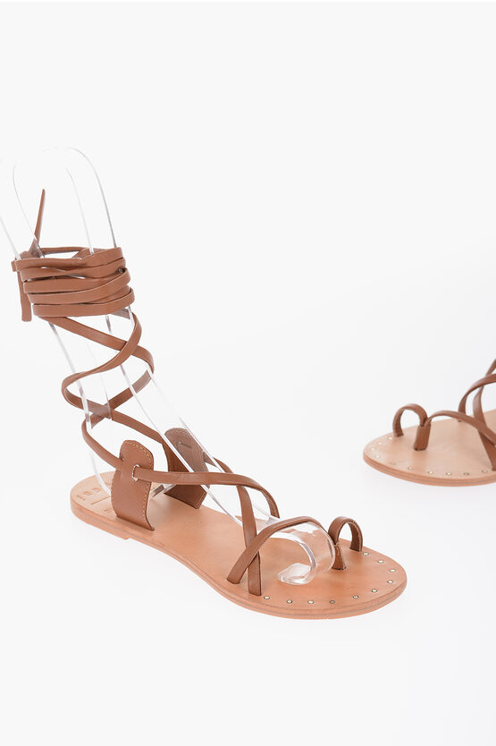 Manebi Leather St Tropez Lace-up Sandals In Brown