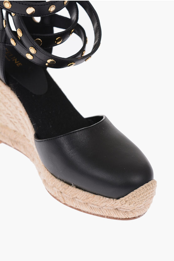 Celine Leather Straw TAILLAT Wedge espadrilles with Studs 9cm women