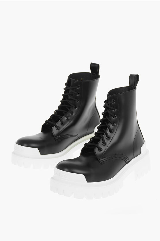 Balenciaga Leather STRIKE Combat Boots With Contrasting Sole