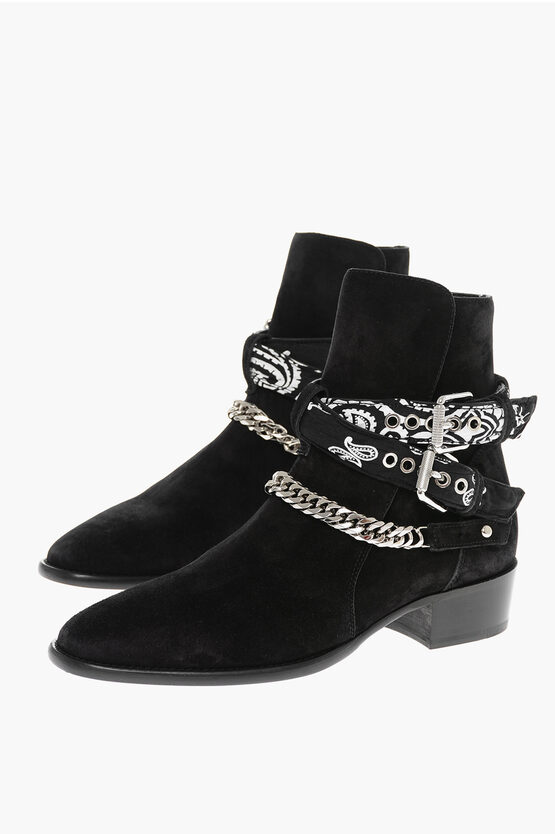 Shop Amiri Leather Suede Bandana Boots With Chain And Straps