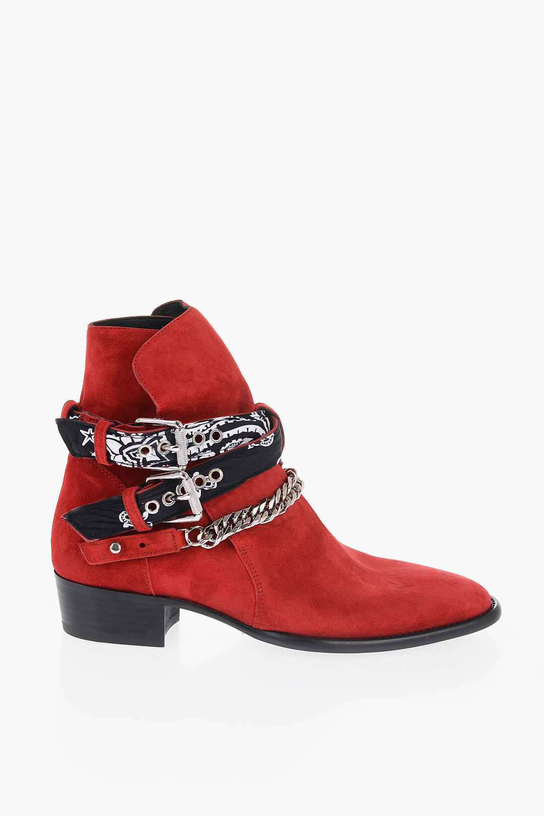 Leather Suede BANDANA Boots With Chain And Straps