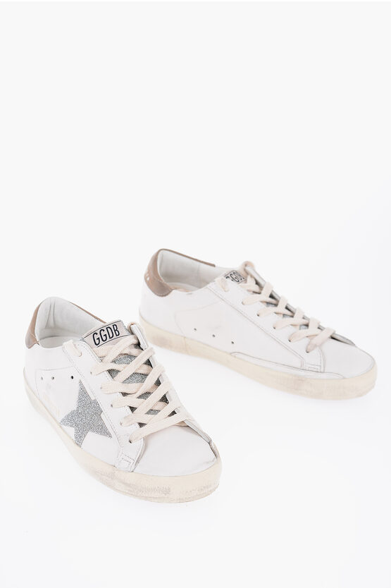 Shop Golden Goose Leather Super -star Low-top Sneakers With Glitter Detail