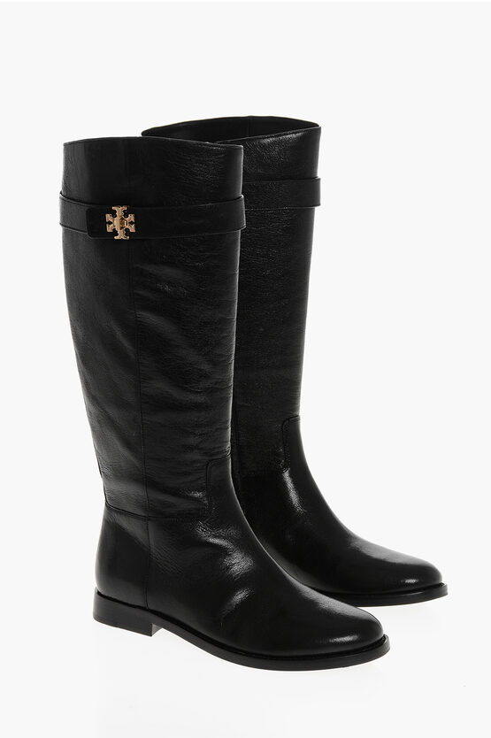 Tory Burch Leather T-lock Boots With Strap In Black