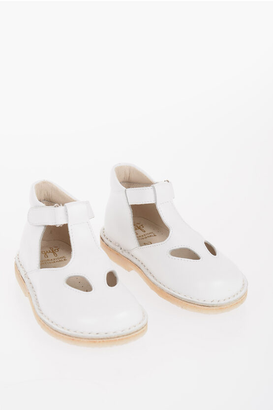 Il Gufo Leather T-strap Sandals With Cut-out Details In White