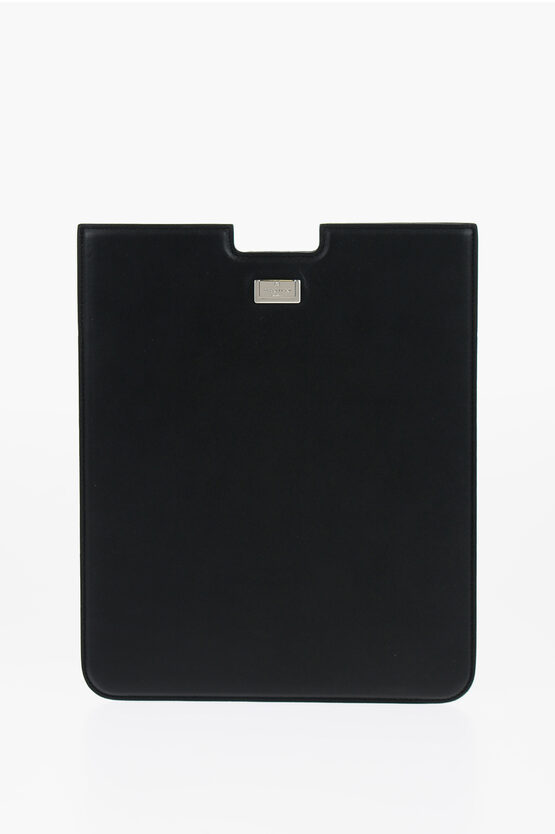 Corneliani Leather Tablet Case In Black