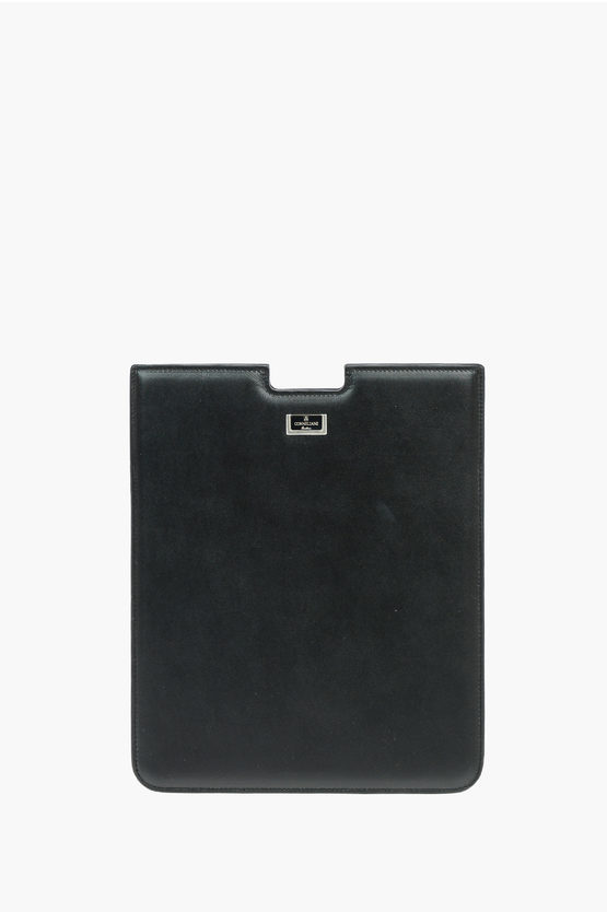 Corneliani Leather Tablet Holder With Logo In Black