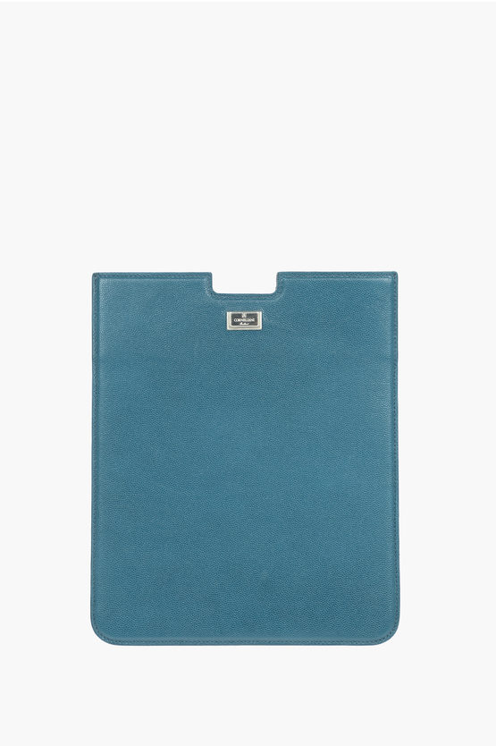 Corneliani Leather Tablet Holder With Logo In Blue