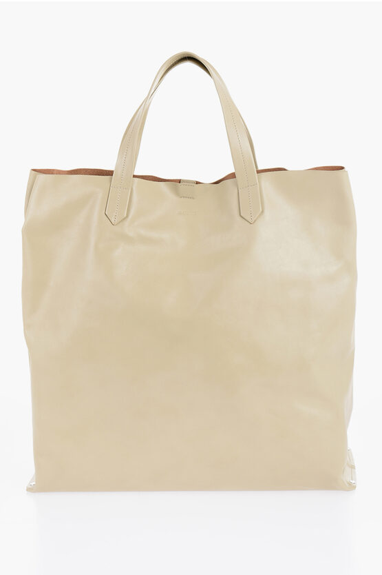 Shop Jil Sander Leather Tape Shopping Bag With Adjustable Shoulder Strap