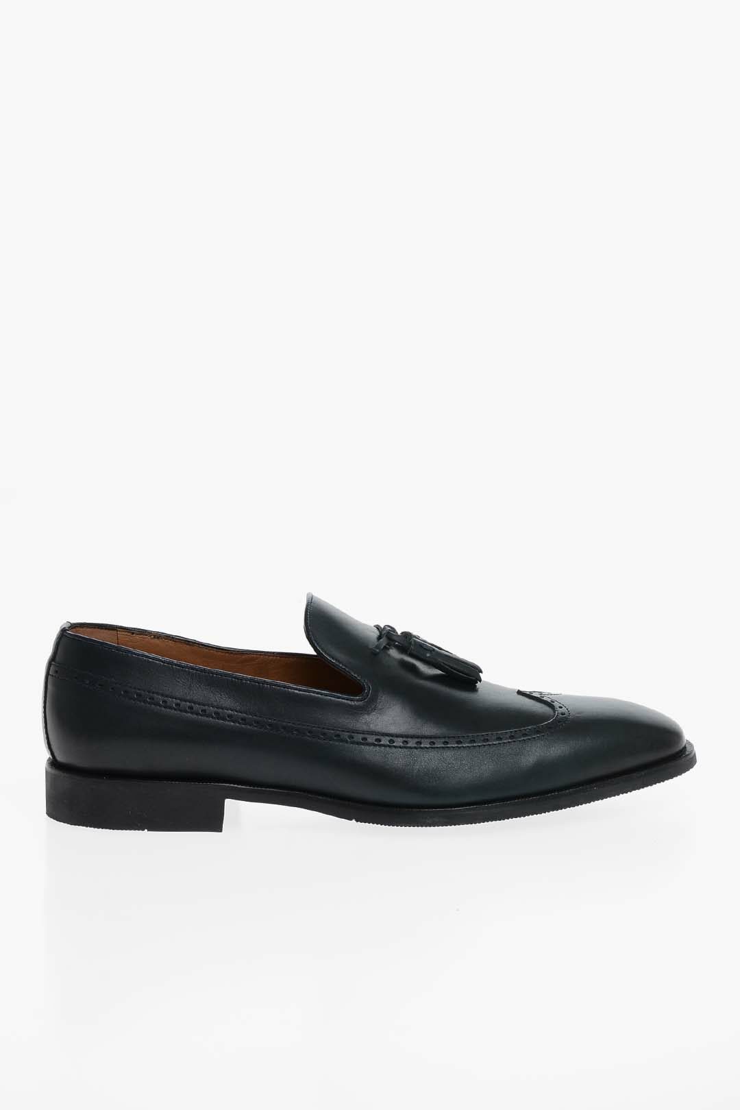 Leather Tassel Loafers with Brogue Detail