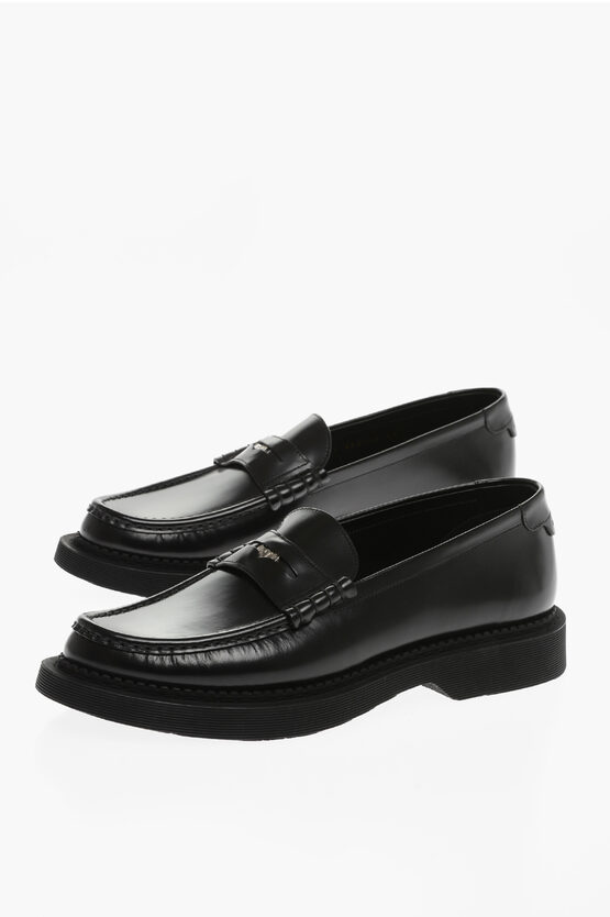 Shop Saint Laurent Leather Teddy Loafers With Penny Detail