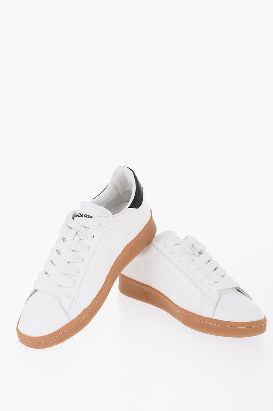Dsquared2 Leather The Canadian Low Top Trainers With Contrasting Detai In White