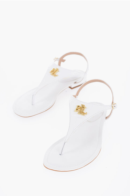 Shop Polo Ralph Lauren Leather Thong Sandals With Golden Monogram