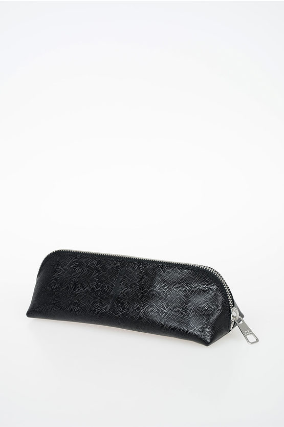 Neil Barrett Leather Thunderbolt Pen Case In Black