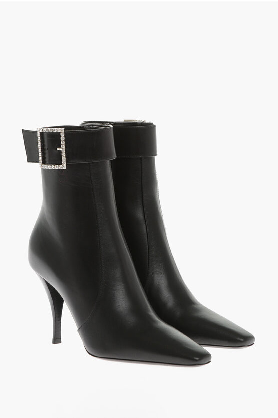 Saint Laurent Leather Tom Booties With Jeweled Buckle 9cm