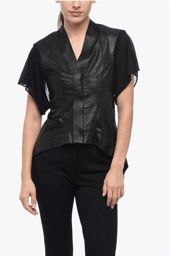 Rick Owens Leather Tommy V Biker Asymmetric Top