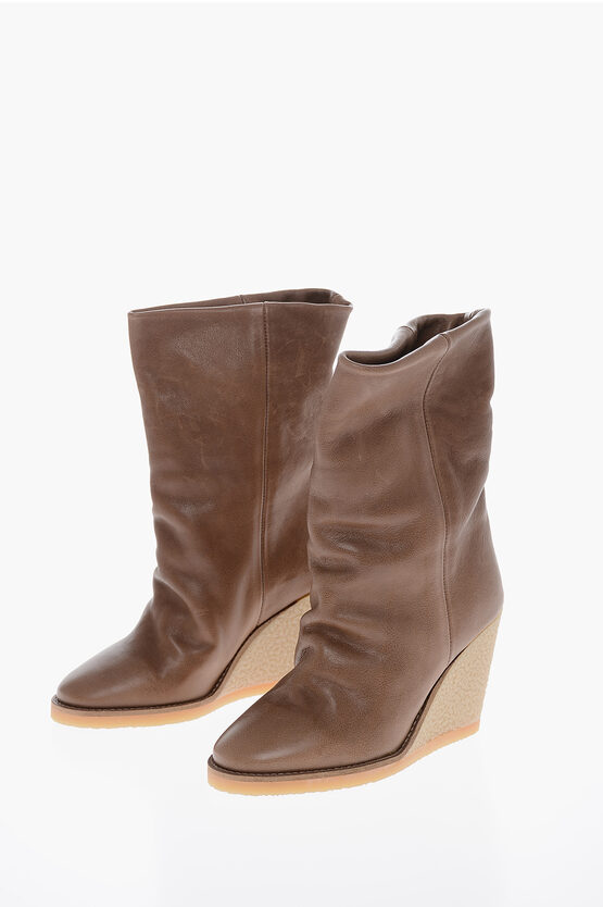 Isabel Marant Leather Totam Wedge Booties 9cm In Neutral