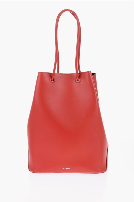 Shop Jil Sander Leather Tote Bag With Card Shaped Inner Pockets