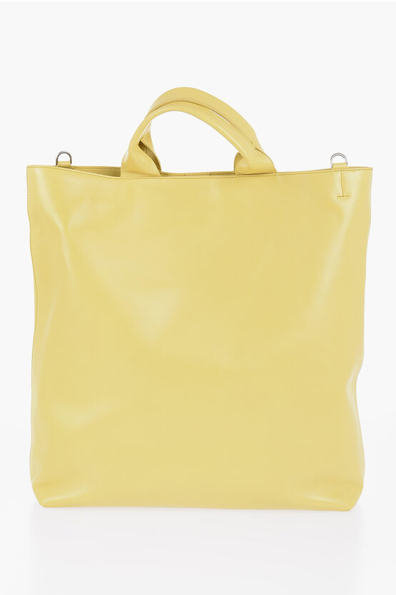 Shop Jil Sander Leather Tote Bag With Removable Shoulder Strap