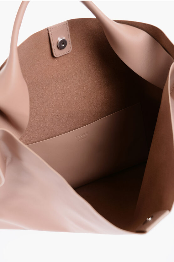 Leather Tote Bag with Snap Closure