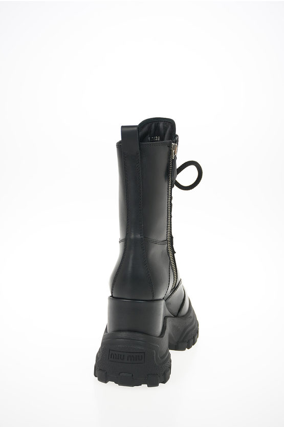 Miu Miu Leather Track Combat Boots women - Glamood Outlet