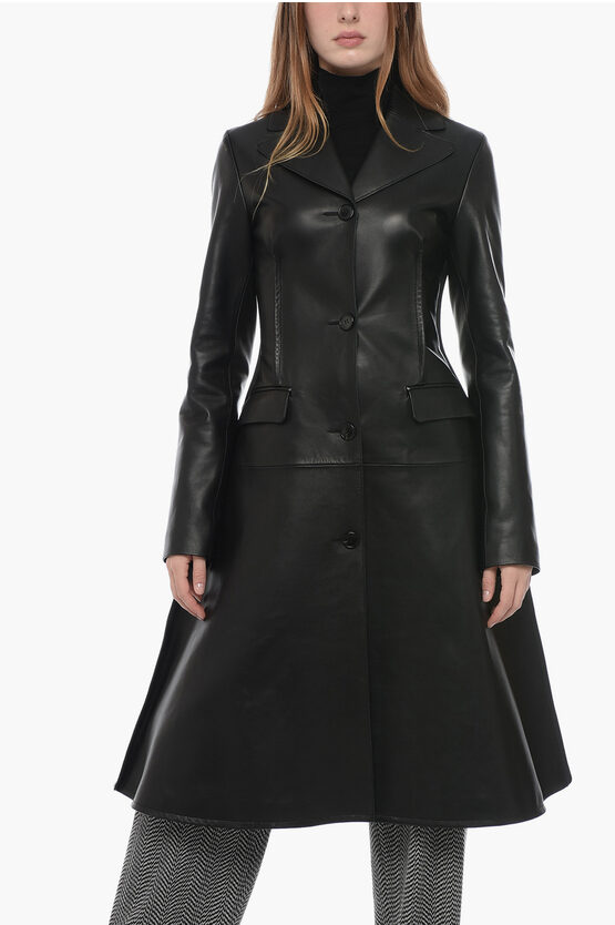 Shop Jw Anderson Leather Trench Coat With Stitch Detailing