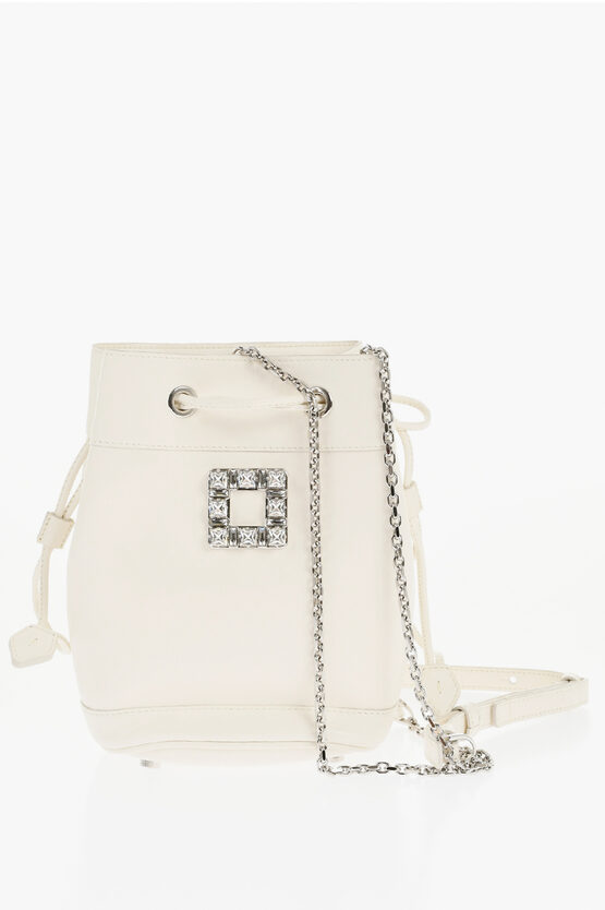 Roger Vivier Leather Tres Vivier Aumoniere Bucket Bag With Crystals