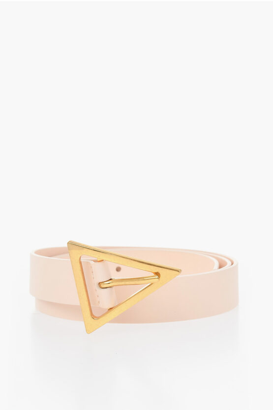 Bottega Veneta Leather Triangle Blet With Gold Finished Buckle 25mm In Pink
