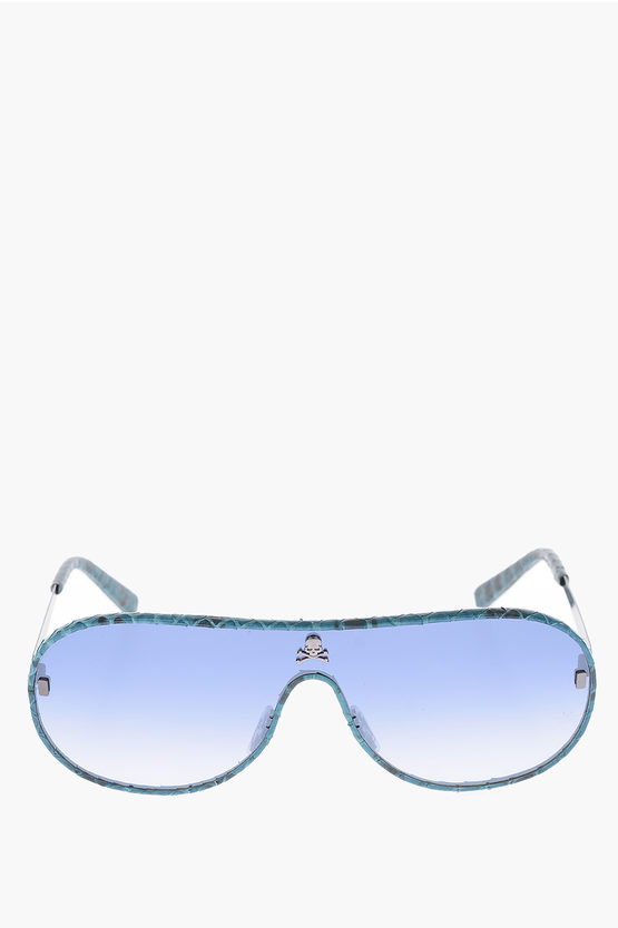 Philipp Plein Leather Trimmings Shield Target Sunglasses In Blue