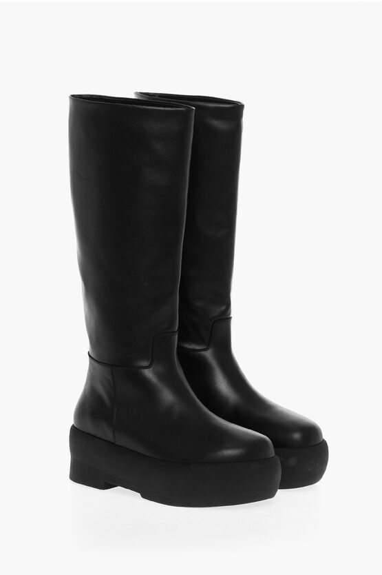 Gia Borghini Leather Tubolar Knee-lenght Boots With Platform Soles