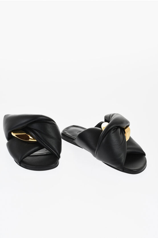 Jw Anderson Leather Twist Slides With Chain Detail In Black