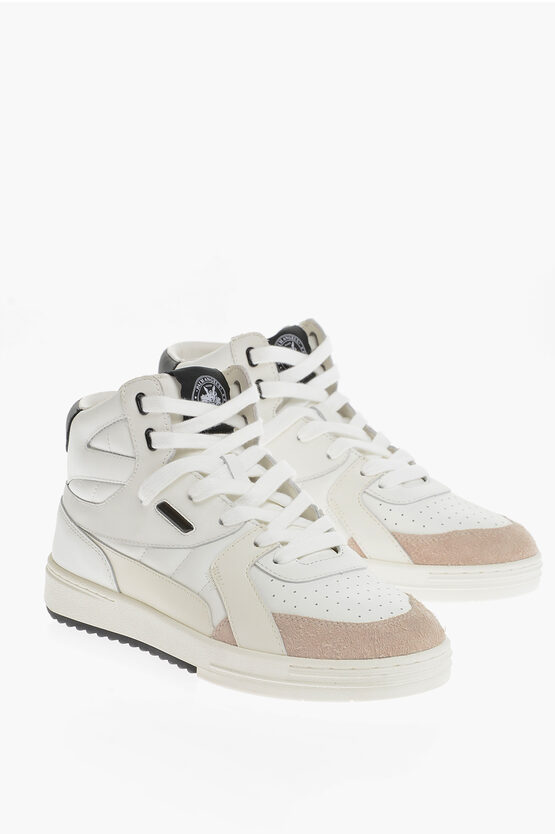Palm Angels Leather University High-top Sneakers In White