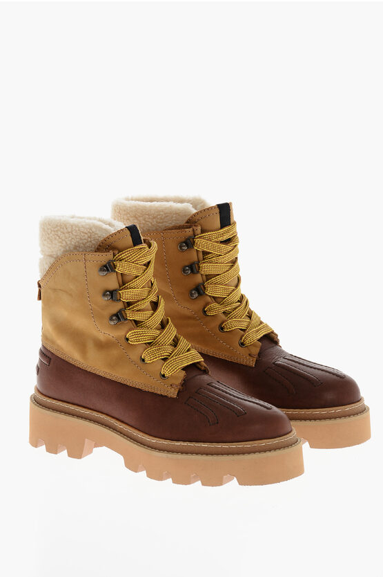 Dsquared2 Leather Urban Hiking Booties With Shearling Lining In Multi