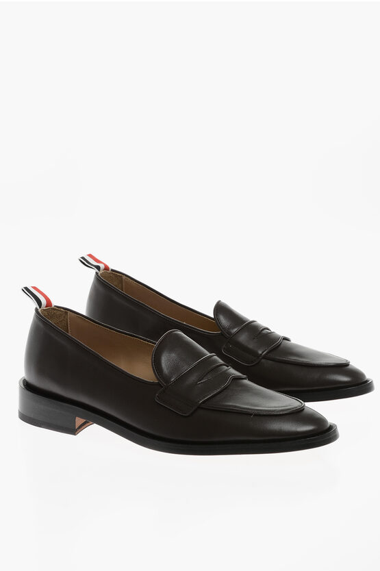 Thom Browne Leather Varsity Penny Loafers In White