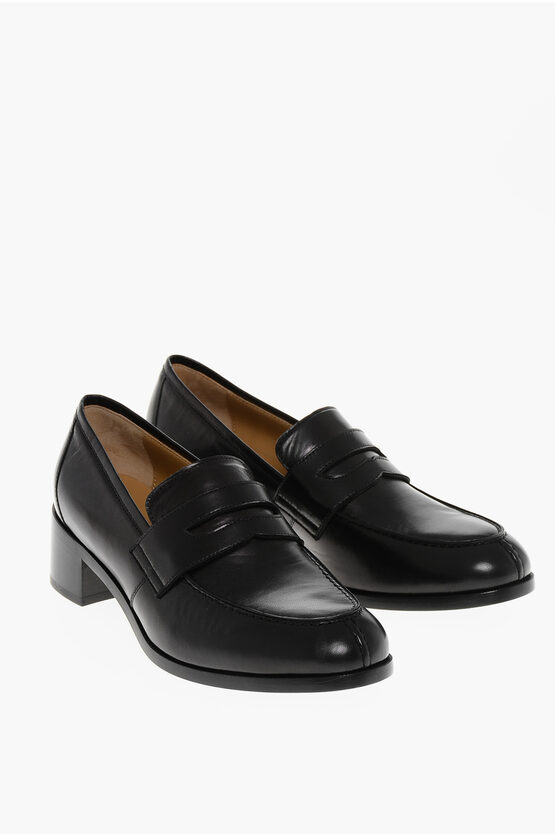 The Row Leather Vera Penny Loafers 5cm In Black
