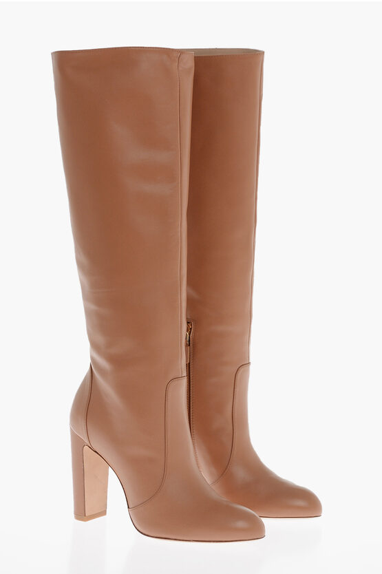 Shop Stuart Weitzman Leather Vida Under-the-knee Boots With Inner Zip 10cm