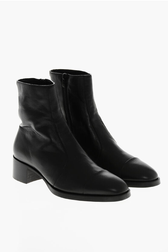 Dsquared2 Leather Vintage Booties With Inner Zip 5cm In Black