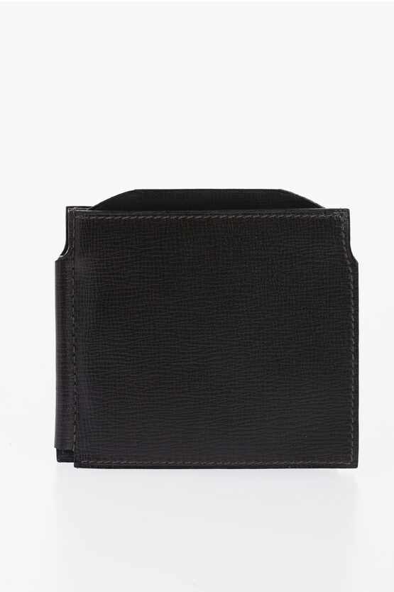 Shop Valextra Leather Wallet With Banknote Clip
